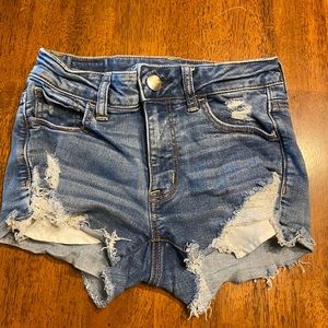 American Eagle outfitters super stretch, hi rise shorties.  Size 0.  Distressed.